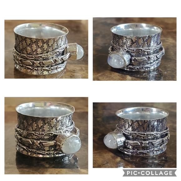 Genuine Rainbow Moonstone Spinner Ring 10 - Picture 6 of 7